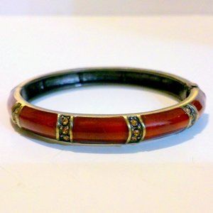 Burgundy Enamel and Rhinestone Hinged Bangle Bracelet